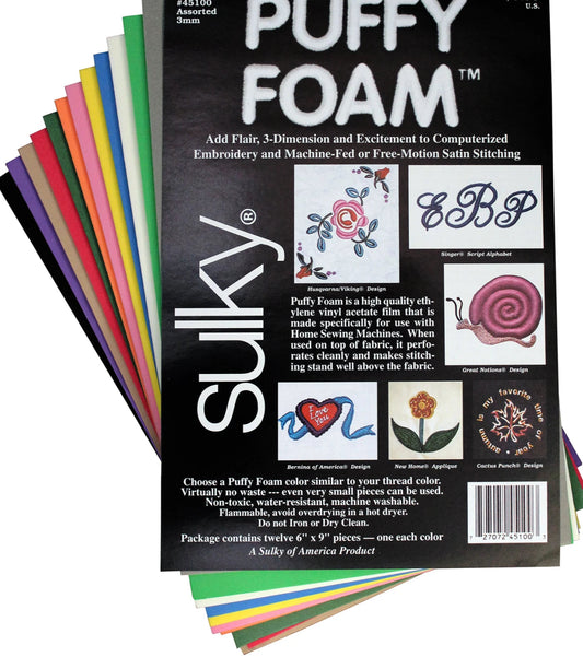 Embroidery Puffy Foam  3mm 1 6in x 9in 12 Color Assortment