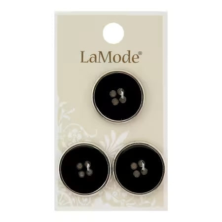 LaMode 7/8th" Black with Silver Rim Metal Buttons - 3 Pack