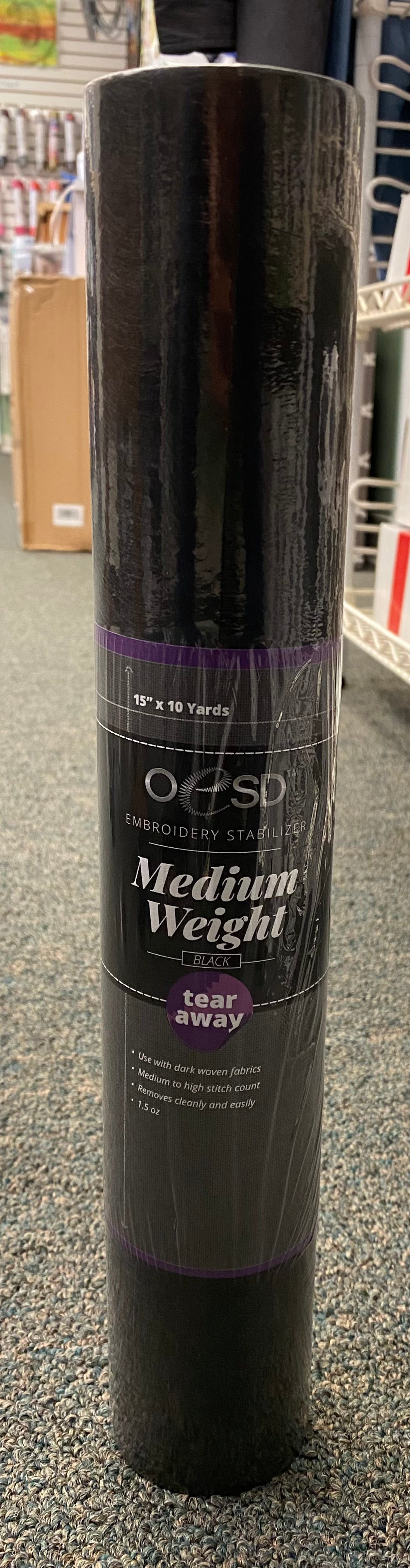 OESD Medium Weight Black tear away 15in x 10 yds