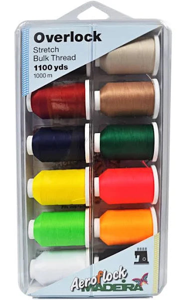 Aeroflock Overlock Stretch Bulk Thread- 12x 1000m Thread Kit