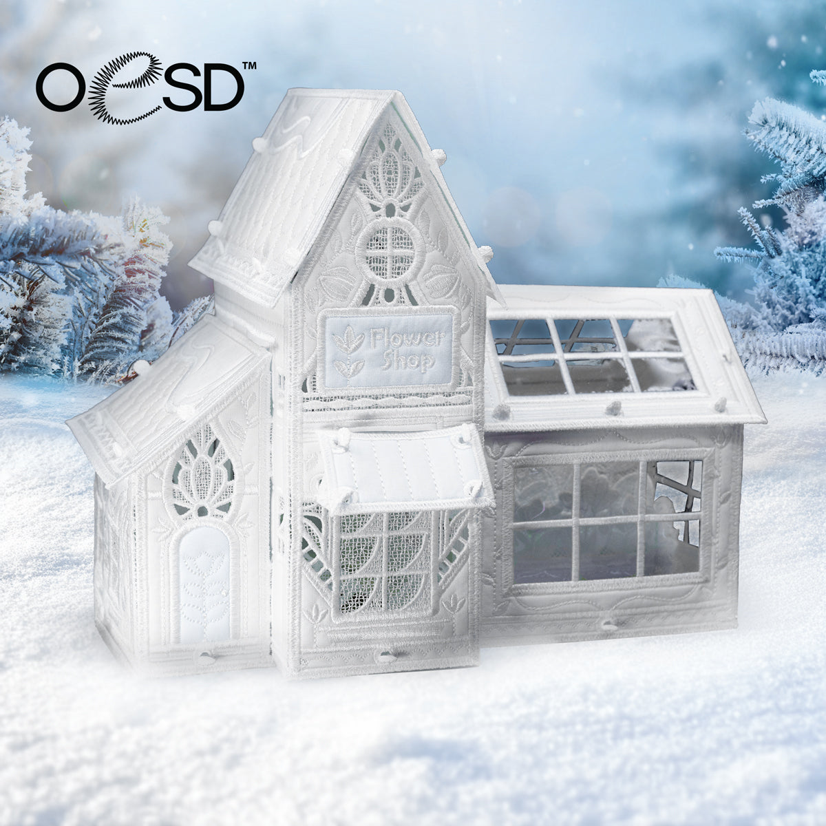 Winter Village Freestanding Flower Shop Design USB - OESD 12964