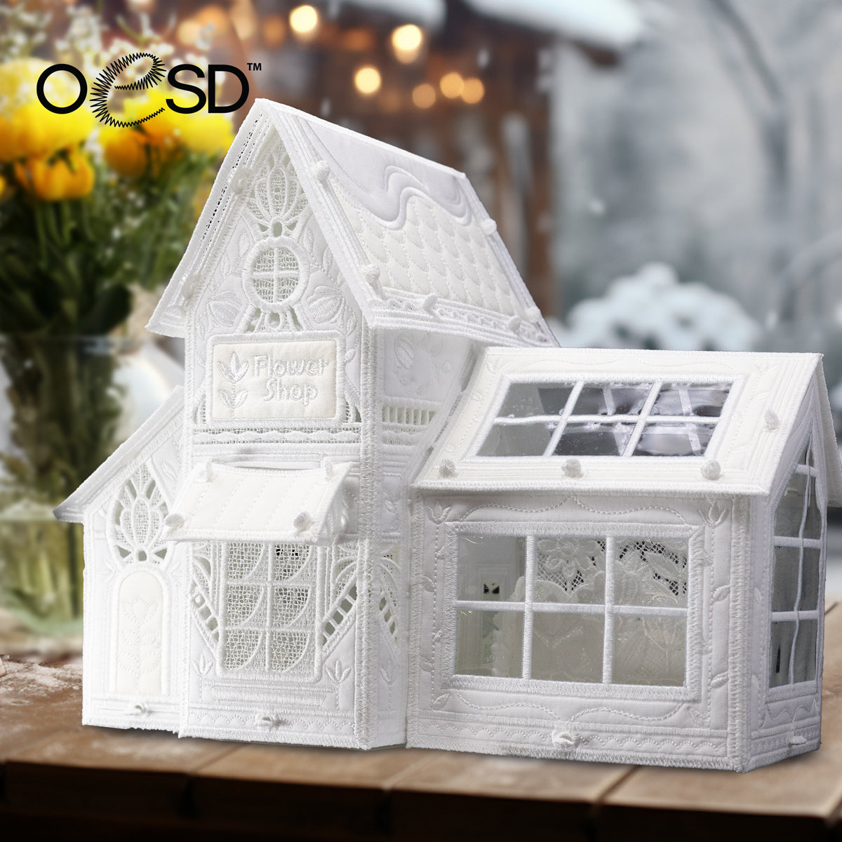 Winter Village Freestanding Flower Shop Design USB - OESD 12964