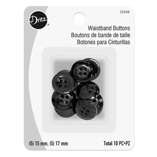 Waistband Buttons 15mm and 17mm Black