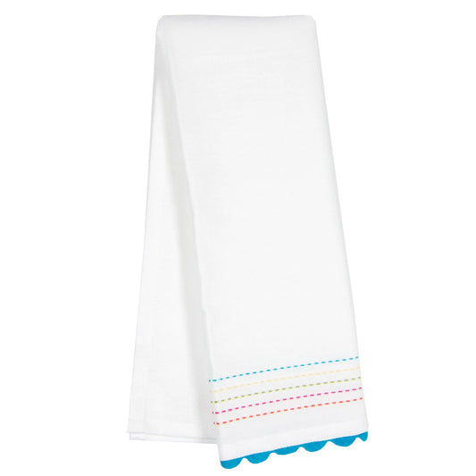 Embroidered Turquiose and Rick Rack Tea Towel