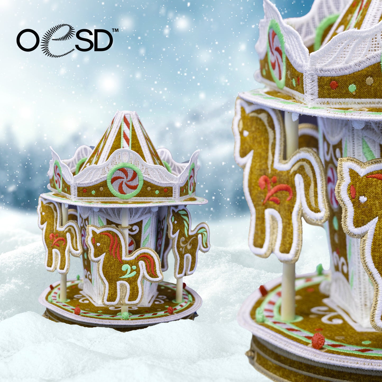 Freestanding Gingerbread Carousel Design USB - OESD 51339