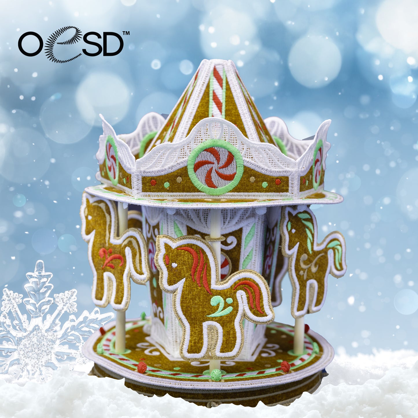 Freestanding Gingerbread Carousel Design USB - OESD 51339