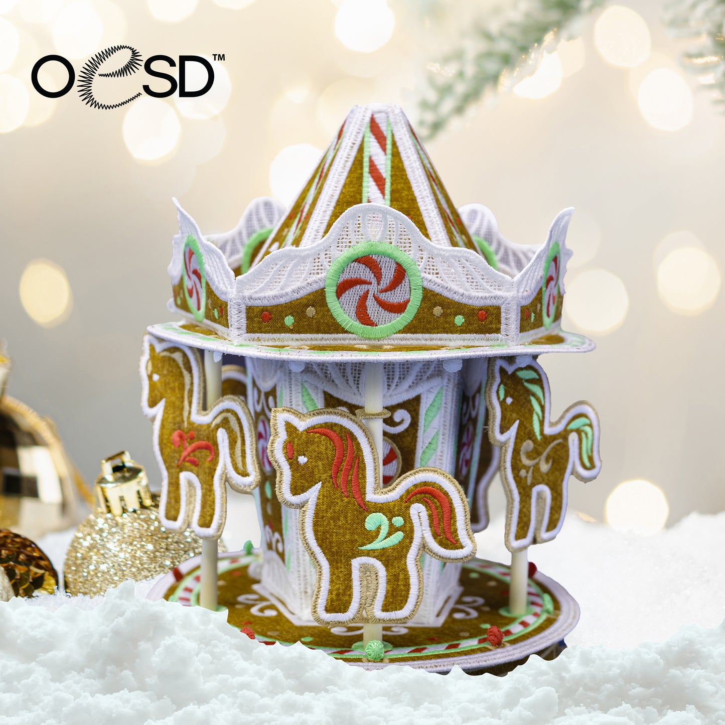 Freestanding Gingerbread Carousel Design USB - OESD 51339