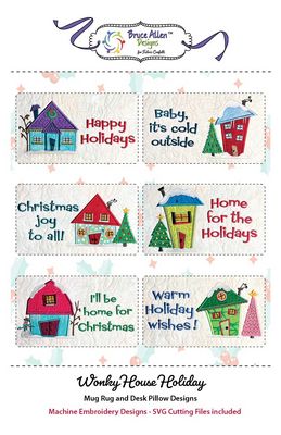 Wonky House Holiday Mug Rug and Pillow Designs