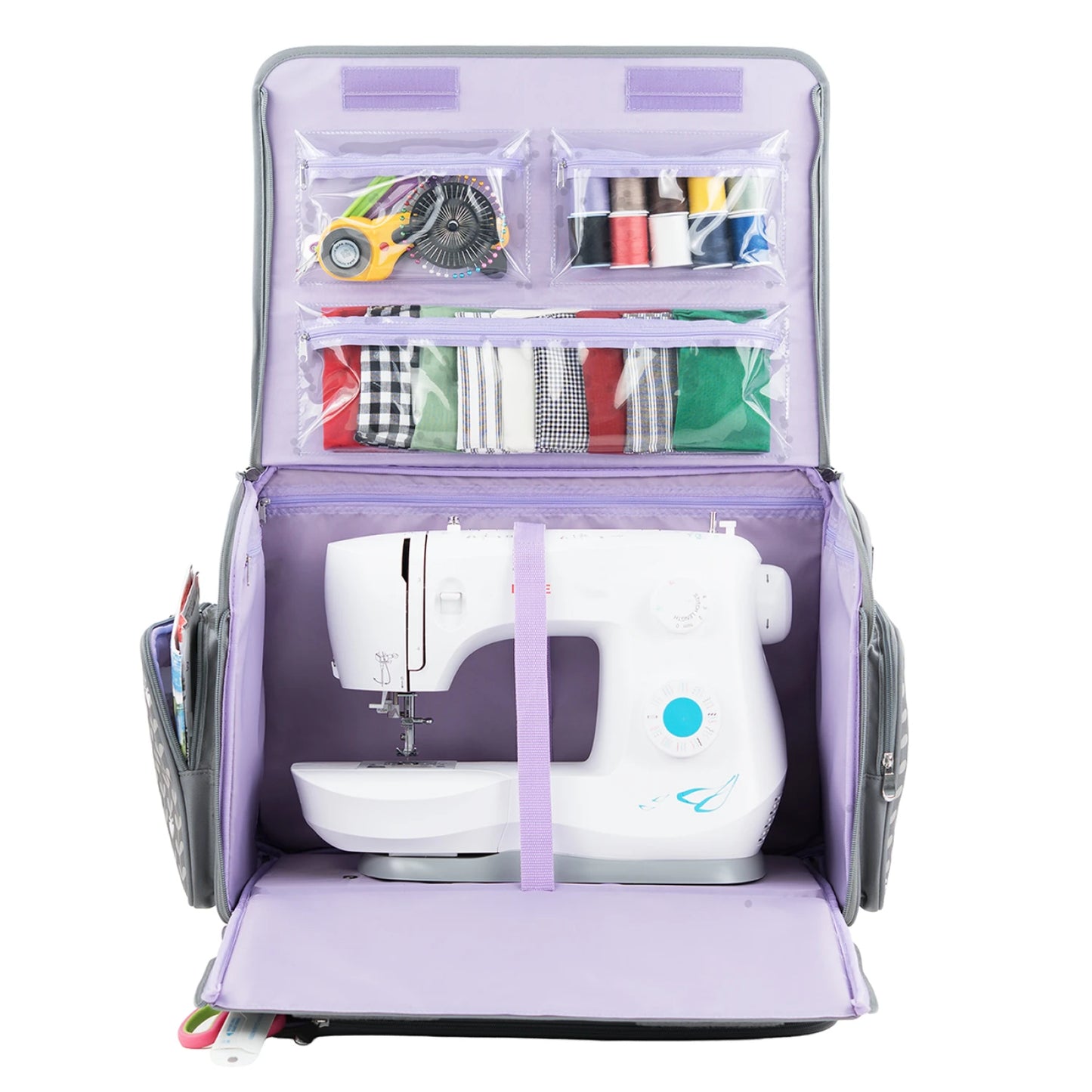 XL Rolling Sewing Machine Tote Purple Floral