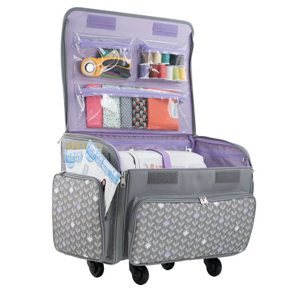 XL Rolling Sewing Machine Tote Purple Floral