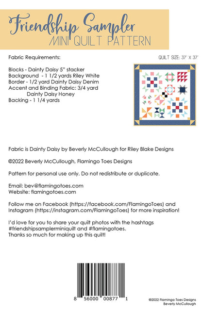 Friendship Sampler Mini Quilt Pattern