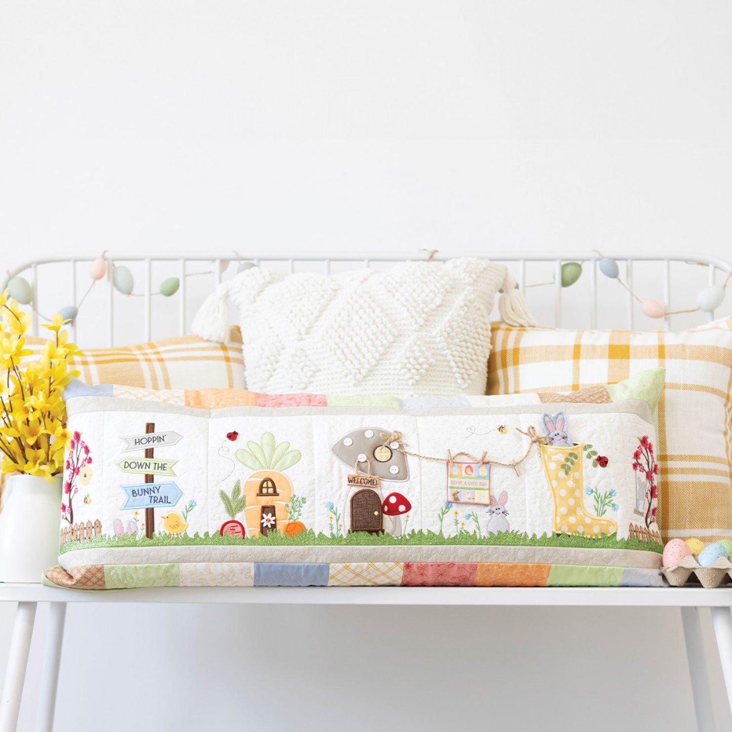 Kimberbell Hoppin' Down the Bunny Trail Bench Pillow *Preorder*