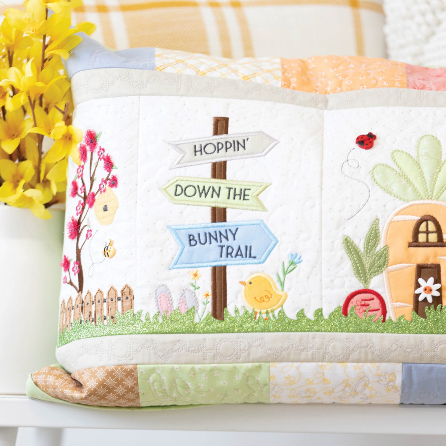 Kimberbell Hoppin' Down the Bunny Trail Bench Pillow *Preorder*