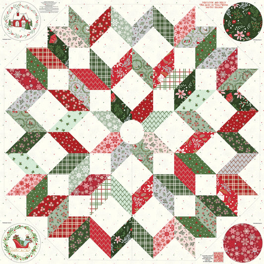 Mistletoe & Holly 54in x 54in Tree Skirt & Pot Holder Panel