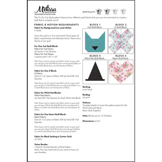 Tic Tac Cat Quilt Pattern