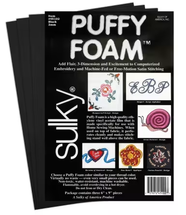 Embroidery Puffy Foam  3mm 1 6in x 9in 12 Color Assortment