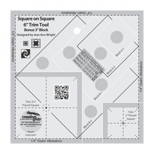 Creative Grids Non-Slip Square on Square 6" Trim Tool - 3" or 6" finished